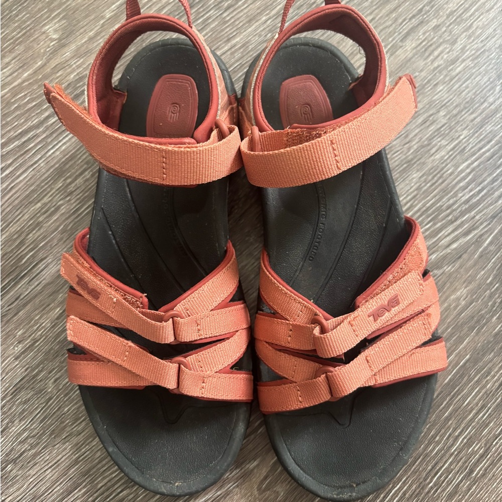 Tirra Style Teva Red/Orange and Black Outdoor Sandals with Velcro Straps